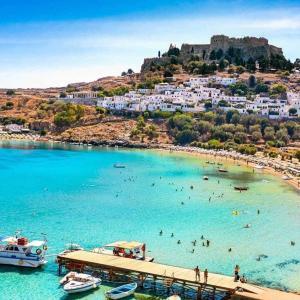 lindos beach and acropolis