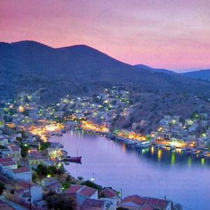 rhodes to symi by night dusk